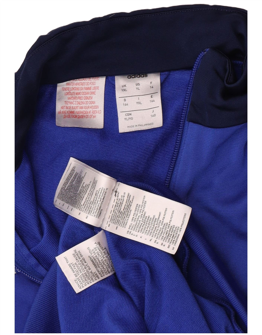 Adidas Jungen-Trainingsanzug-Top-Jacke, 13–14 Jahre, XL, blaues Farbblock-Polyester