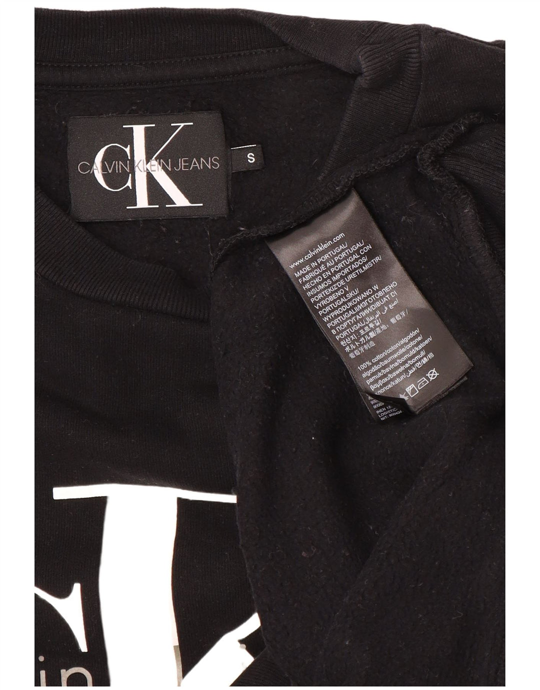 CALVIN KLEIN JEANS Herren-Sweatshirt mit Grafik, Größe S, schwarze Baumwolle