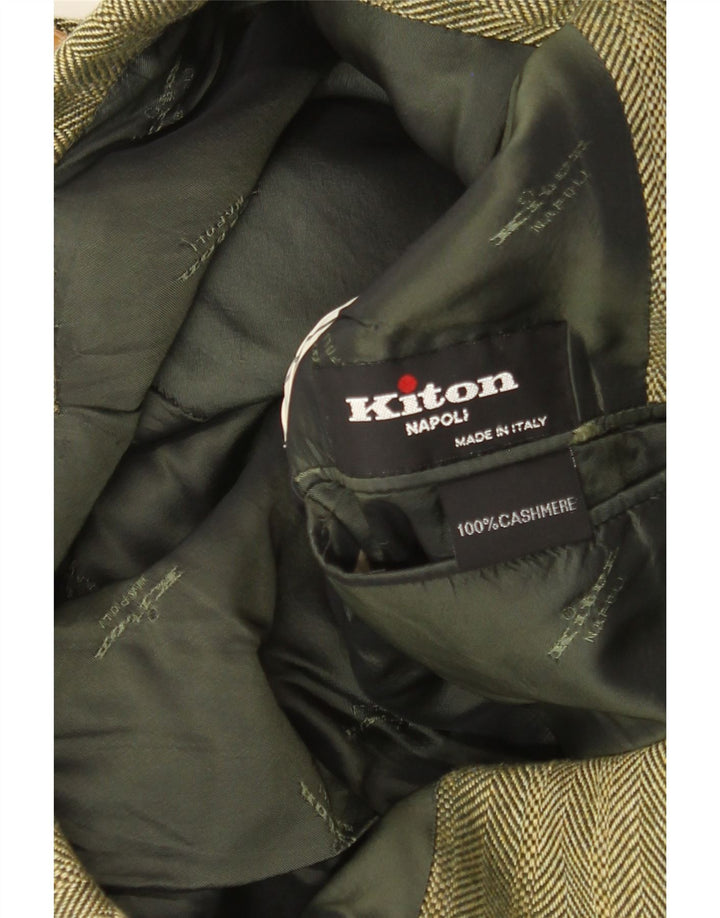 Kiton Mens Napoli 3 Button Blazer Jacket UK 38 Medium Green Herringbone
