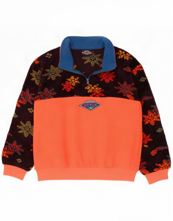 Santos Tefano Damen-Fleecepullover mit Reißverschluss, groß, orangefarbenes Blumenmuster