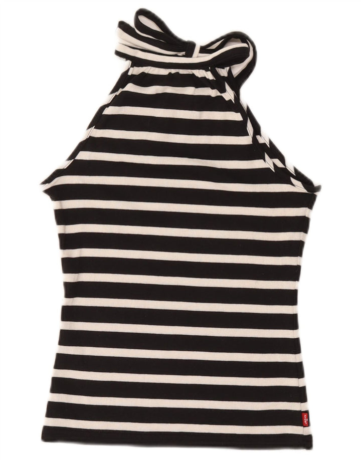 Levi's Damen Crop Neckholder Top UK 8 Small Schwarz gestreift Baumwolle