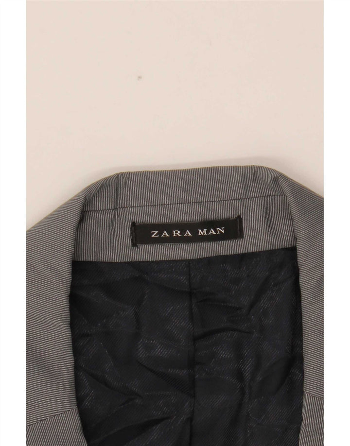 Zara Herren-Blazer mit 2 Knöpfen, EU 54, XL, graues Nadelstreifen-Polyester