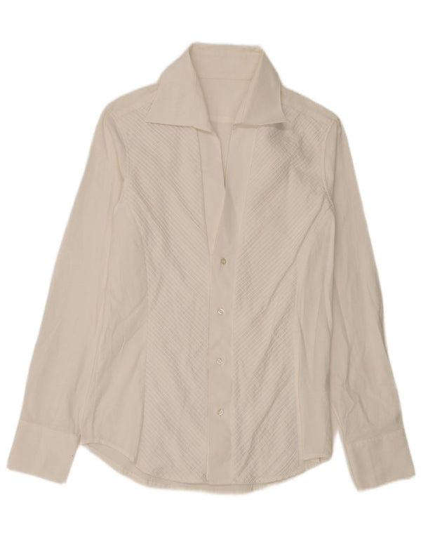 Vintage Damen Shirt UK 14 Mittelweiße Baumwolle