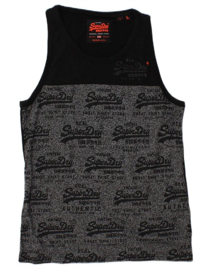SUPERDRY Herren-Unterhemd mit grafischem Motiv, groß, schwarze Farbblock-Baumwolle