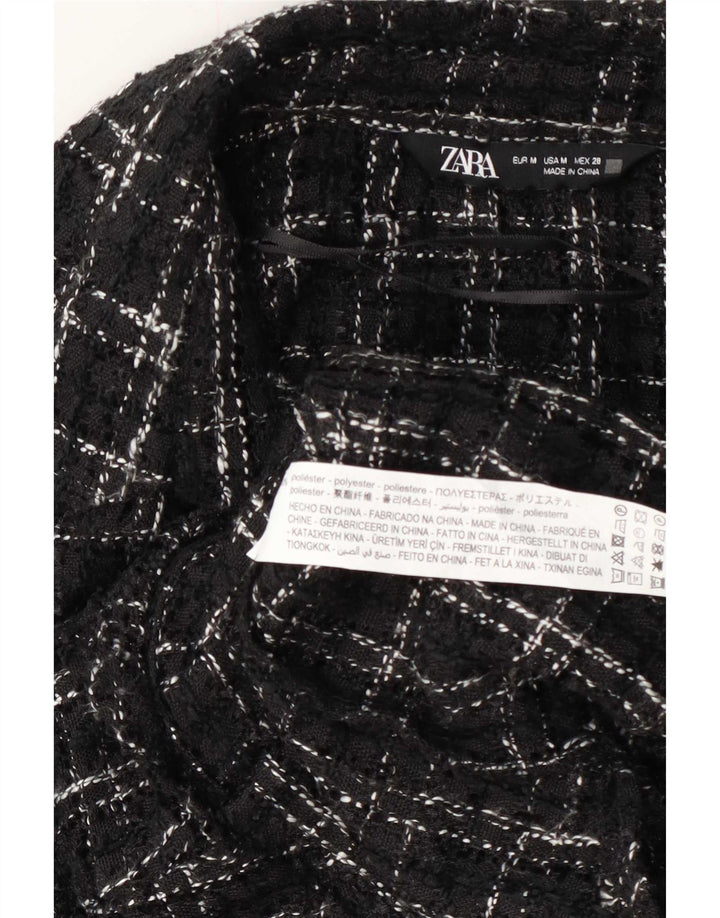 Zara Damen-Hemd UK 12 Mittelschwarz kariertes Polyester