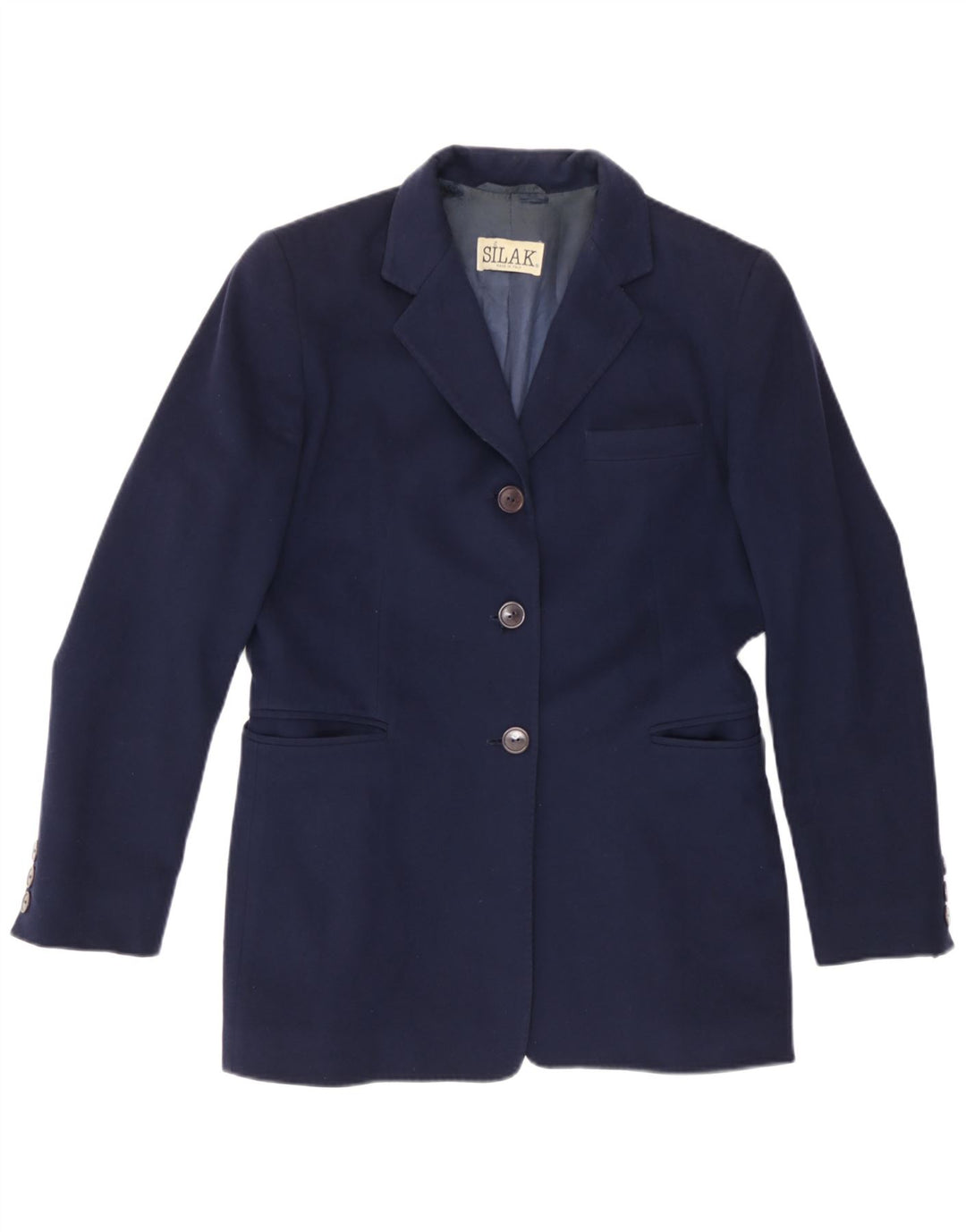 Vintage Damen Longline 3-Knopf-Blazerjacke UK 14 Medium Navy Blue