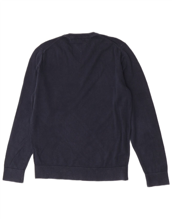 Tommy Hilfiger Herren-Pullover mit V-Ausschnitt, mittelmarineblaue Baumwolle