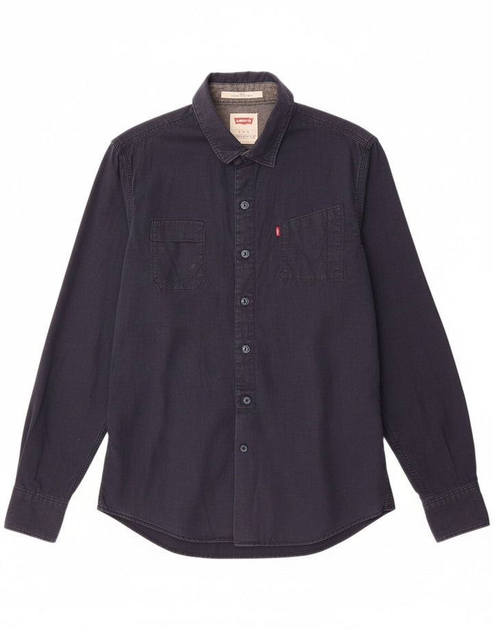 LEVI'S Mens Slim Fit Shirt Small Navy Blue Cotton