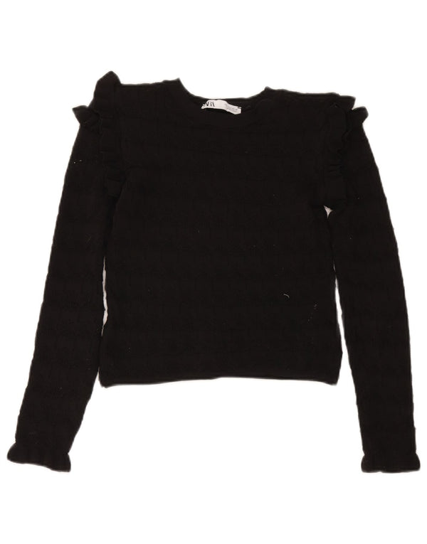 Zara Damen Crop-Pullover mit U-Boot-Ausschnitt, Gr. 8, Größe S, Schwarz, Polyester