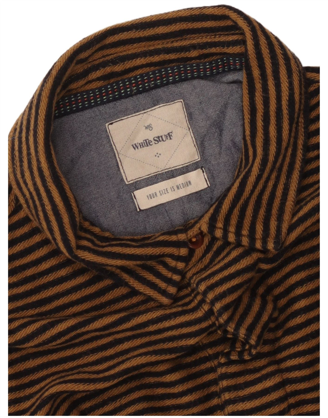 WHITE STUFF Herren Kurzarm-Pulloverhemd Mittelbraun gestreift