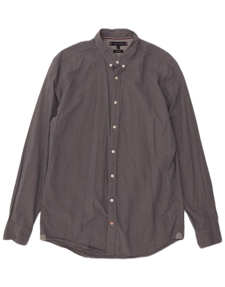 Tommy Hilfiger Herren-Hemd mit normaler Passform, mittelgraue Baumwolle
