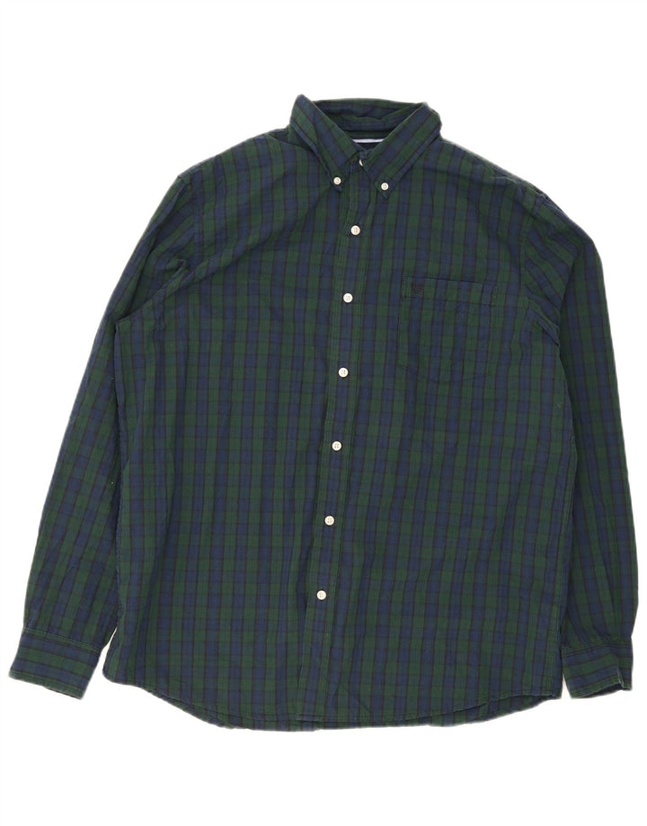 Chaps Herrenhemd XL, marineblau, kariert, Baumwolle
