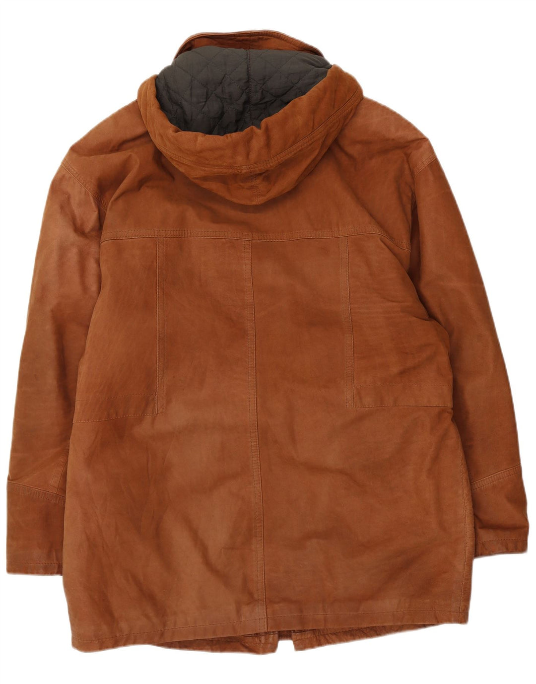 Vintage Herren Ledermantel mit Kapuze IT 50 großes braunes Leder