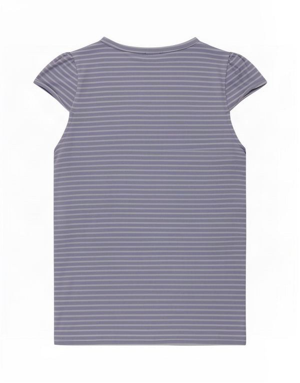 Benetton Damen T-Shirt Top UK 12 Mittelblau gestreift aus Baumwolle