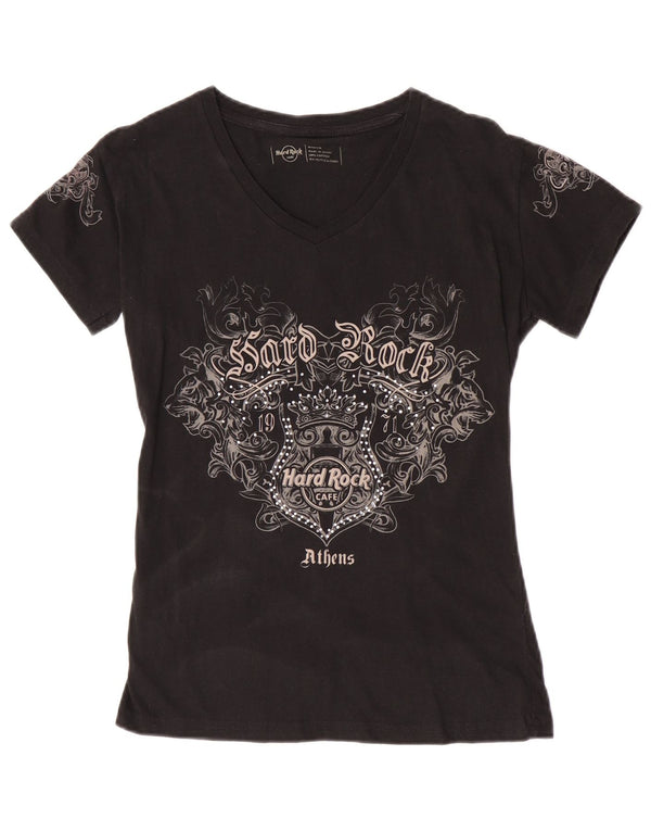 Hard Rock Cafe Damen Athens Graphic T-Shirt Top UK 12 Medium Black Paisley