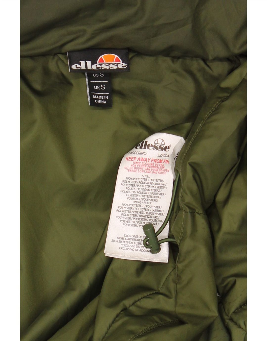ELLESSE Wattierte Herrenjacke mit Kapuze, UK 36, Größe S, Grün, Polyester