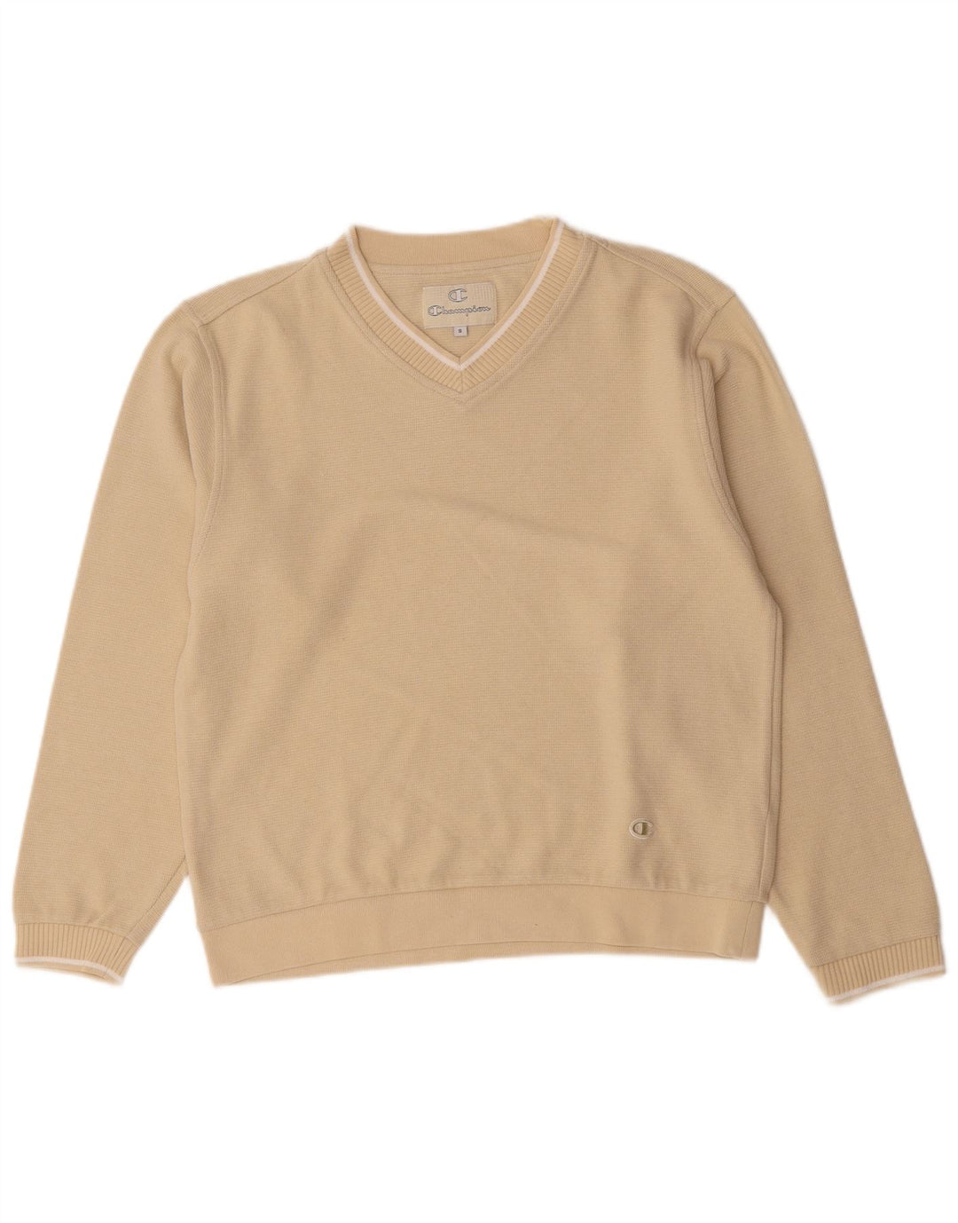 Champion Herren-Pullover mit V-Ausschnitt, Größe S, beige, Baumwolle