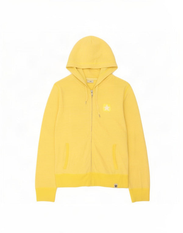 Converse Damen Zip Hoodie Pullover UK 14 Mittelgelbe Nadelstreifen-Baumwolle