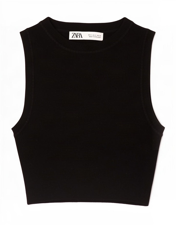Zara Damen Crop Vest Top UK 8 Small Schwarz