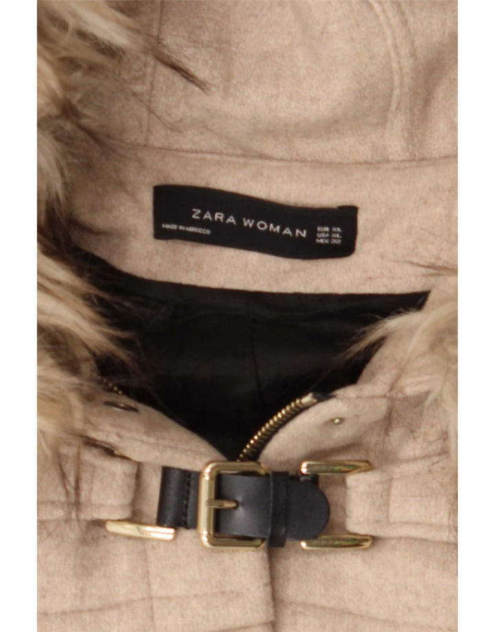 Zara Damen Kapuzen-Dufflejacke UK 18 XL Beige Wolle