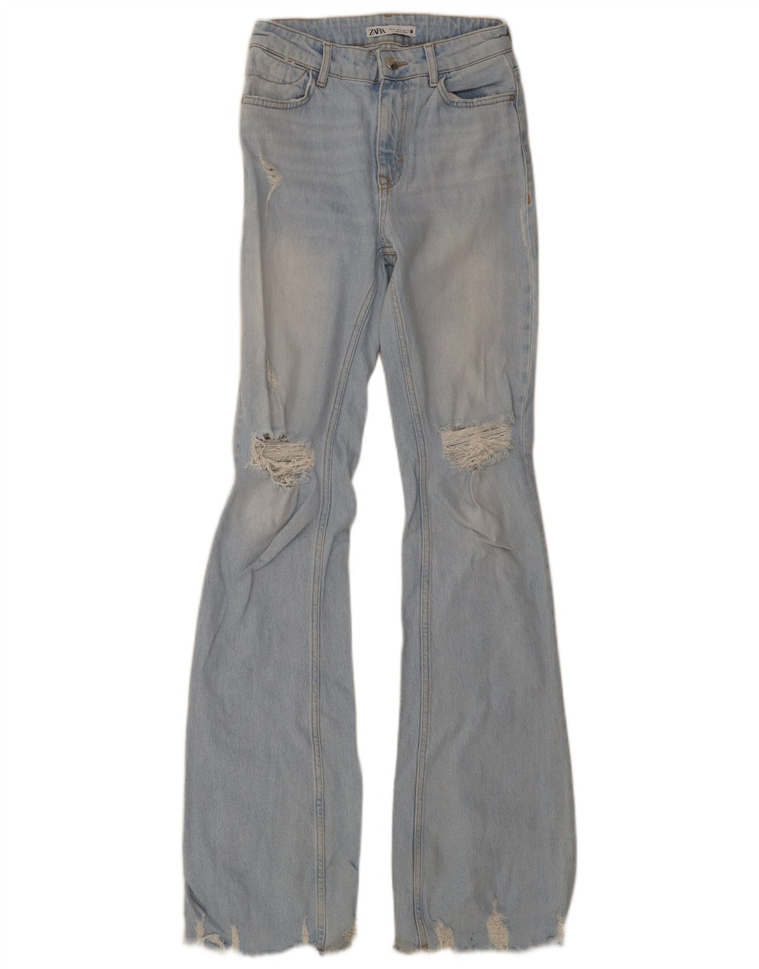 Zara Damen Jeans im Used-Look, groß, ausgestellt, EU 34, 2XS, W24, L36, Blau
