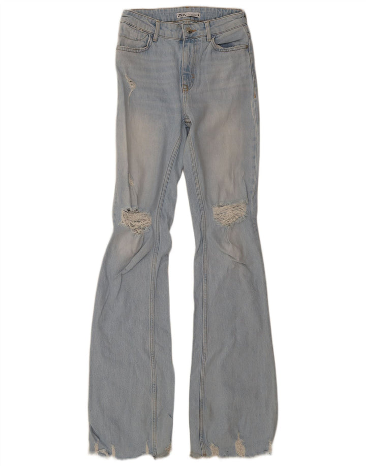Zara Damen Jeans im Used-Look, groß, ausgestellt, EU 34, 2XS, W24, L36, Blau