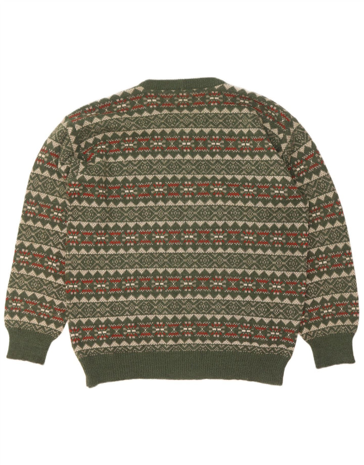 Silvy Herren-Pullover mit Rundhalsausschnitt, IT 52, Größe L, Grün, Fair Isle