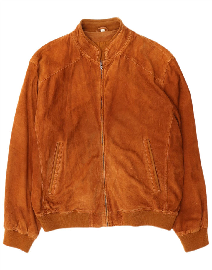 VINTAGE Herren Wildleder Bomberjacke IT 54 2XL Beige Leder