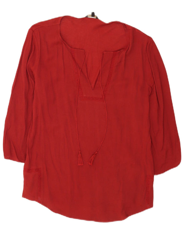 Massimo Dutti Damen-Tunika-Oberteil mit 3/4-Ärmeln, UK-Gr. 14, mittleres Burgunderrot, Viskose