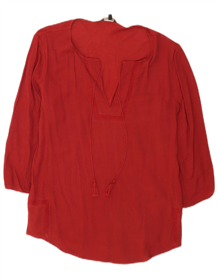 Massimo Dutti Damen-Tunika-Oberteil mit 3/4-Ärmeln, UK-Gr. 14, mittleres Burgunderrot, Viskose