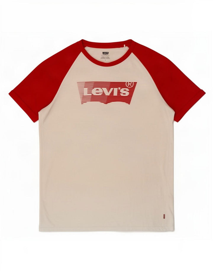 Levi's Herren Grafik-T-Shirt-Oberteil aus mittelweißer Colourblock-Baumwolle