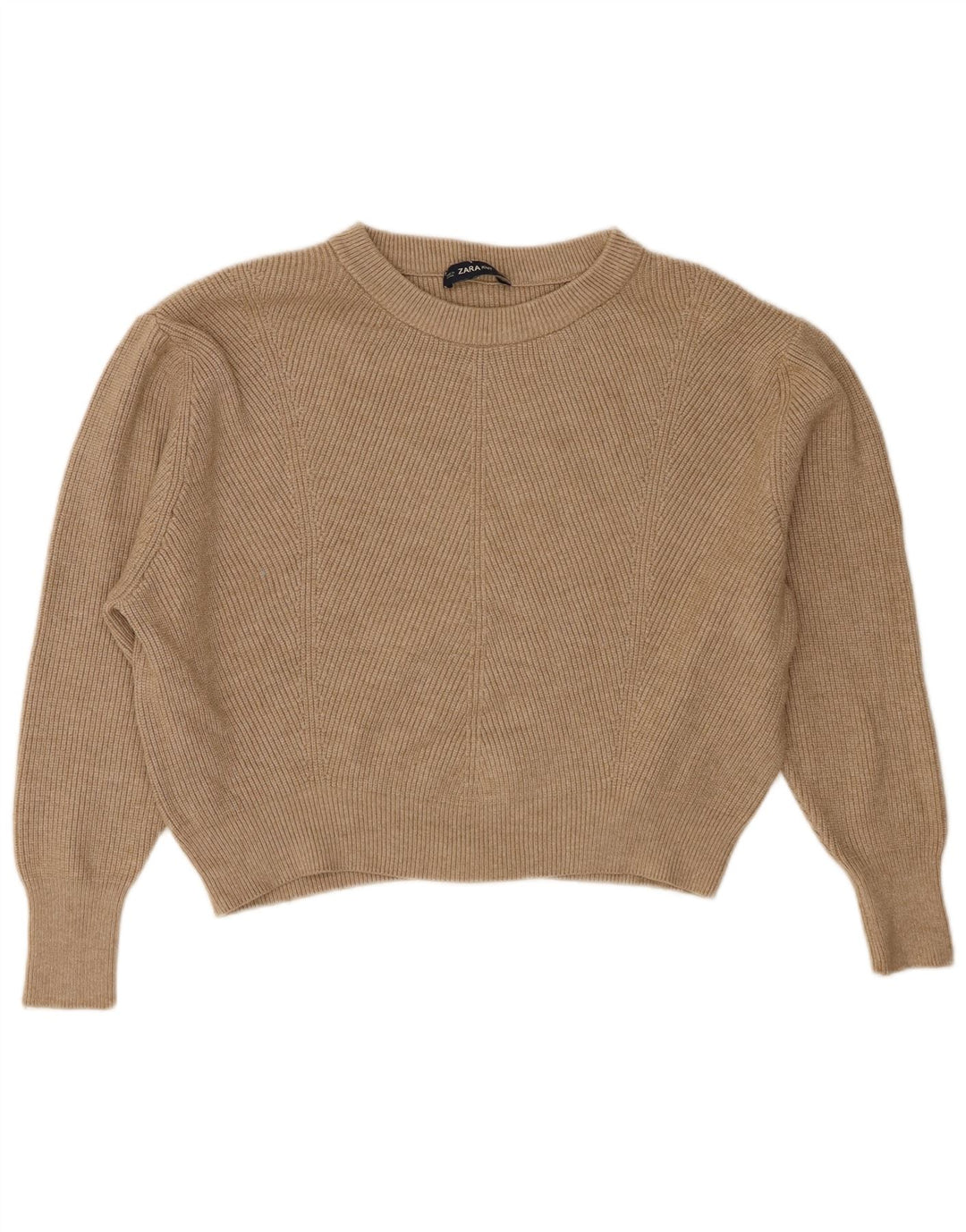 Zara Damen-Pullover, bauchfrei, übergroß, U-Boot-Ausschnitt, Gr. 14, Mittelbraun