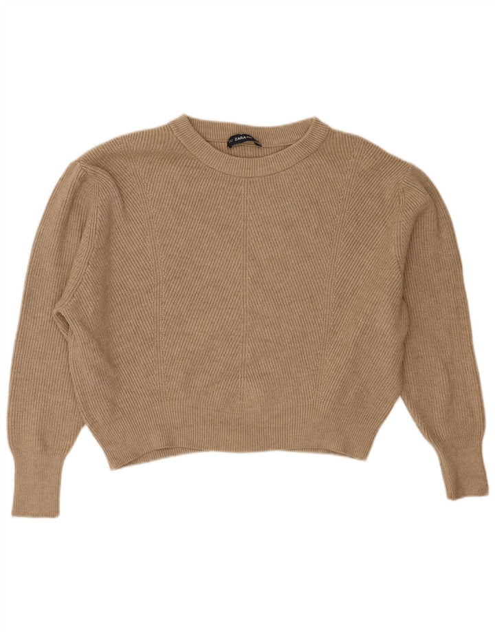 Zara Damen-Pullover, bauchfrei, übergroß, U-Boot-Ausschnitt, Gr. 14, Mittelbraun
