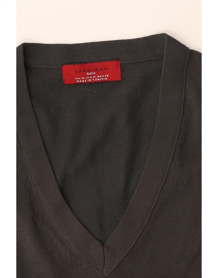 Zara Herren Pullover mit V-Ausschnitt Mittelgrau