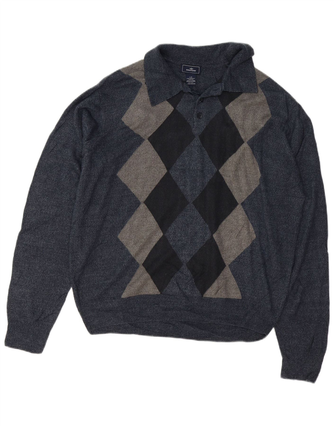DOCKERS Herren-Pullover mit Polokragen, Größe L, Marineblau mit Argyle-Muster/Diamantmuster