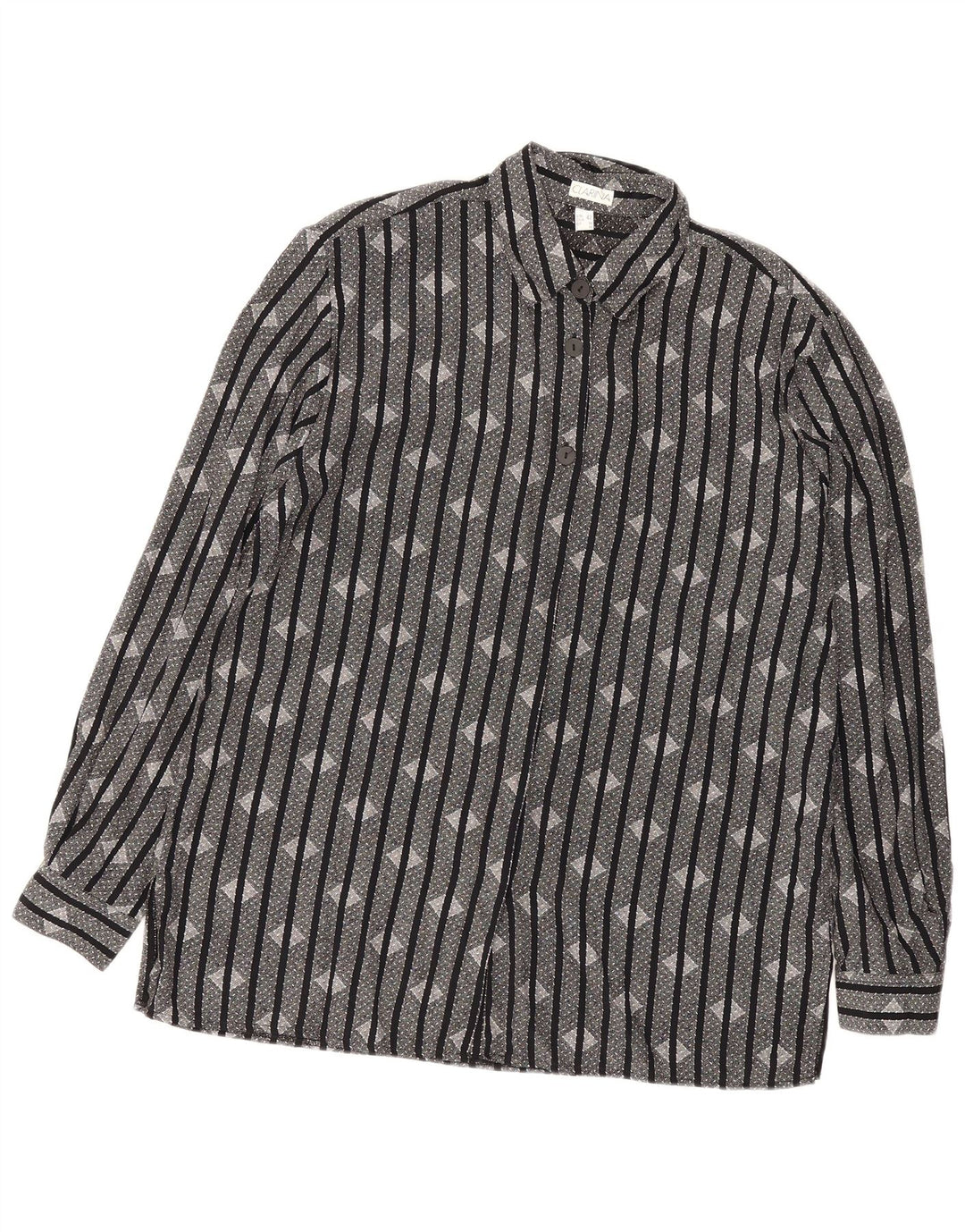 Vintage Damen Shirt UK 16 Groß Schwarz gestreift