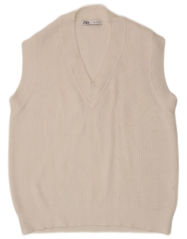 Zara Damen Weste Tank Top UK 16 Large Weiße Viskose