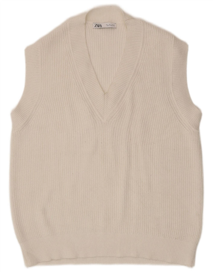 Zara Damen Weste Tank Top UK 16 Large Weiße Viskose