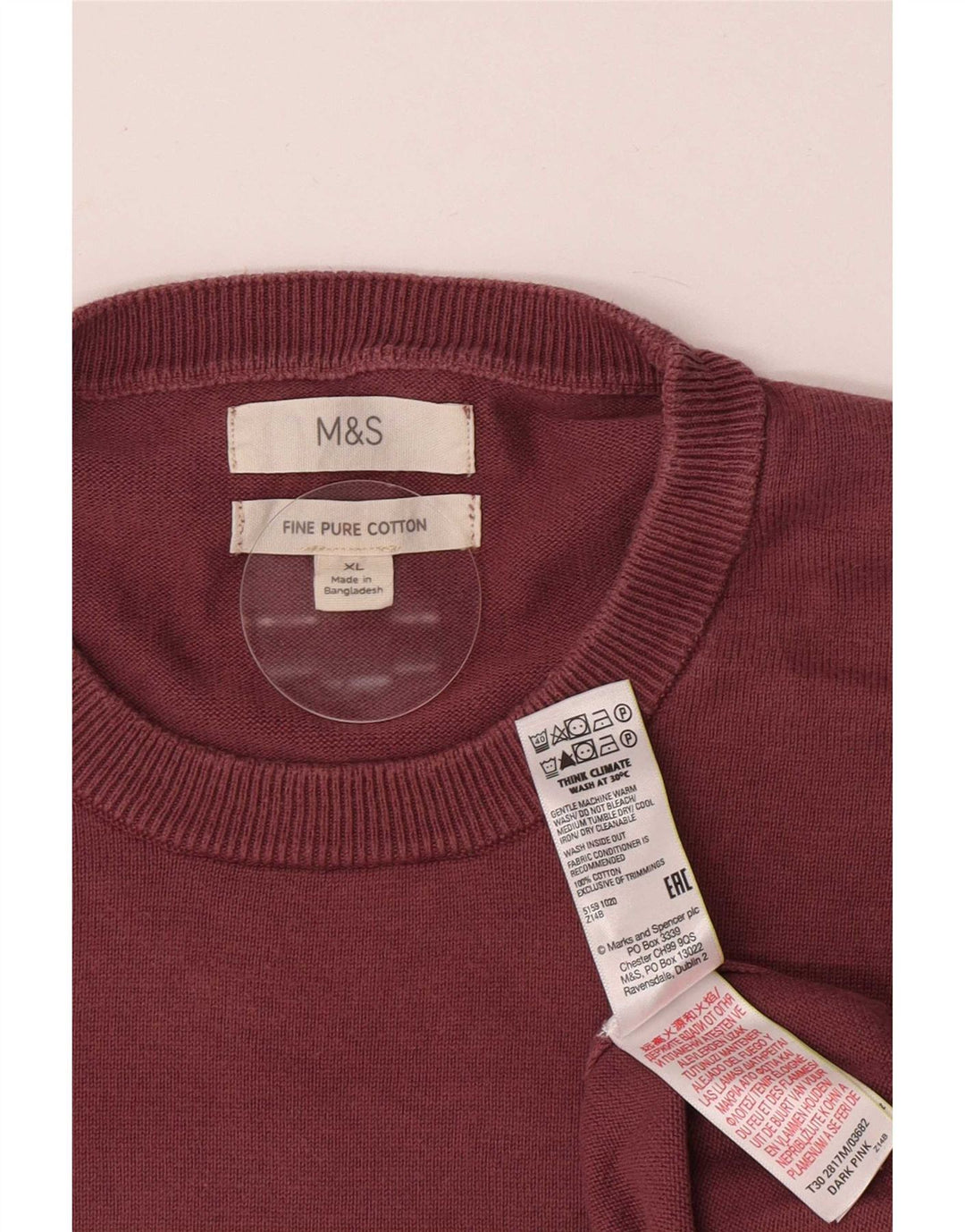 Marks & Spencer Herren-Pullover mit Rundhalsausschnitt, XL, rosa Baumwolle