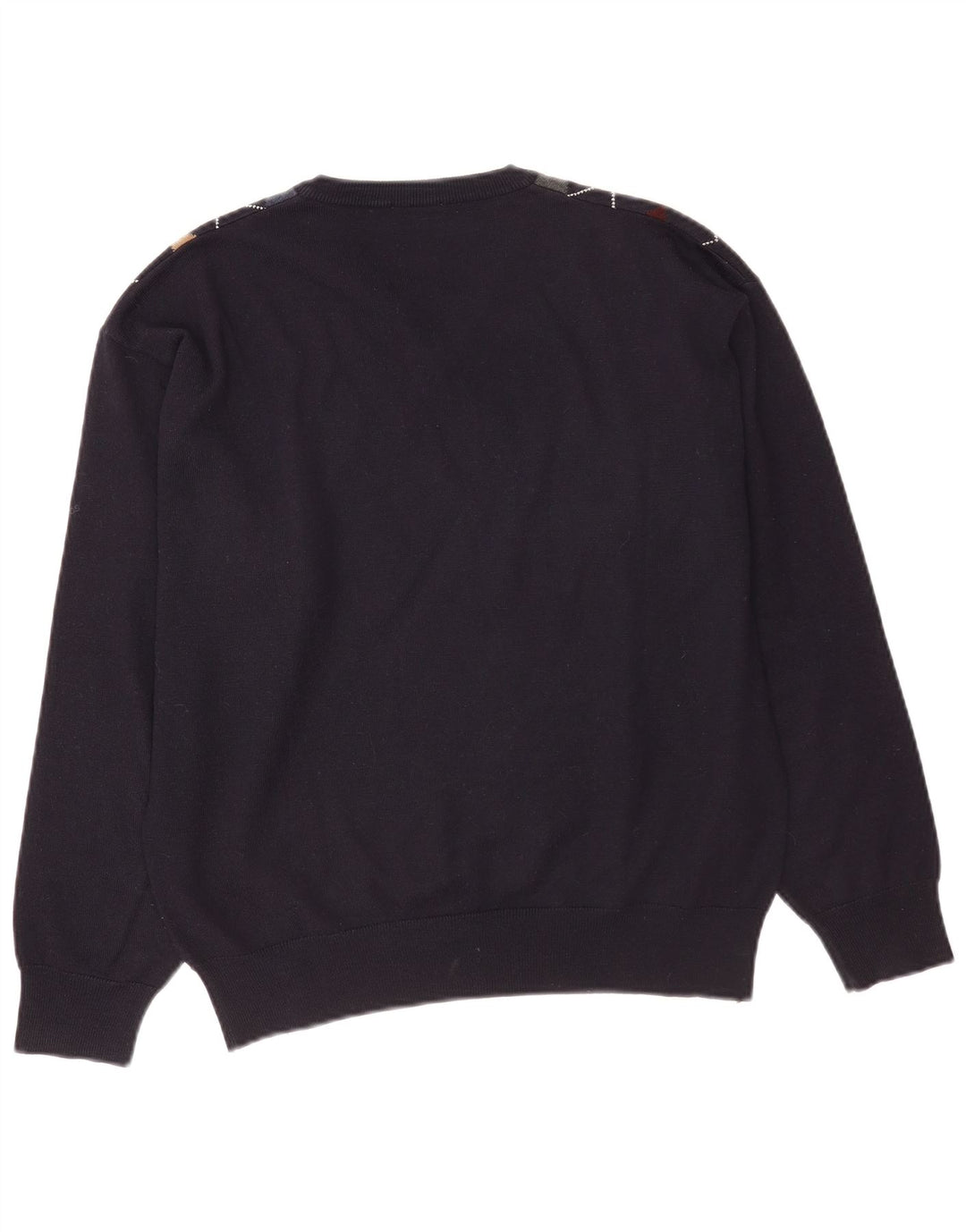 Vintage Herren-Pullover mit V-Ausschnitt, mittelgroß, marineblau, Argyle-/Diamant-Wolle