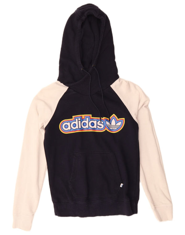 Adidas Damen Graphic Hoodie Pullover UK 10 Small Marineblau Farbblock