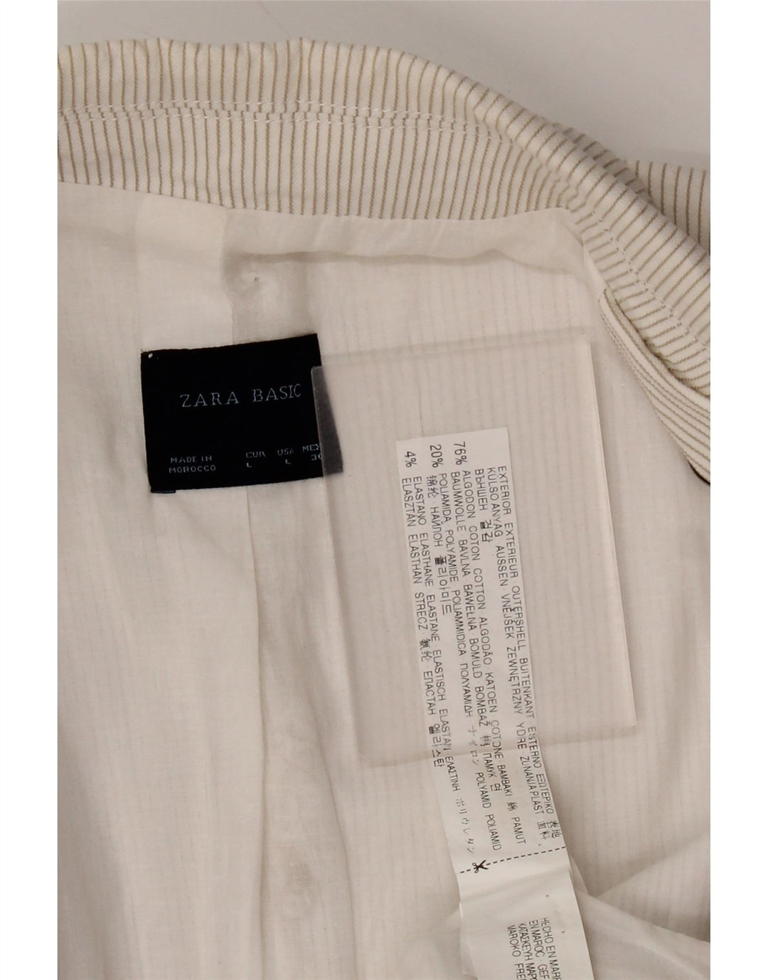 Zara Damen 1-Knopf-Blazerjacke, UK 14, große, cremefarbene Nadelstreifen-Baumwolle