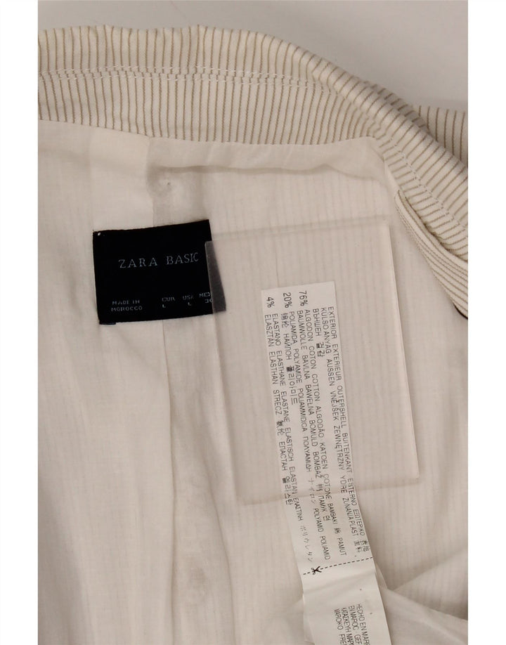 Zara Damen 1-Knopf-Blazerjacke, UK 14, große, cremefarbene Nadelstreifen-Baumwolle