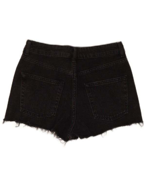 Topshop Damen Mom Denim-Shorts mit hoher Taille, UK 8, Größe S, W25, Schwarz, Baumwolle