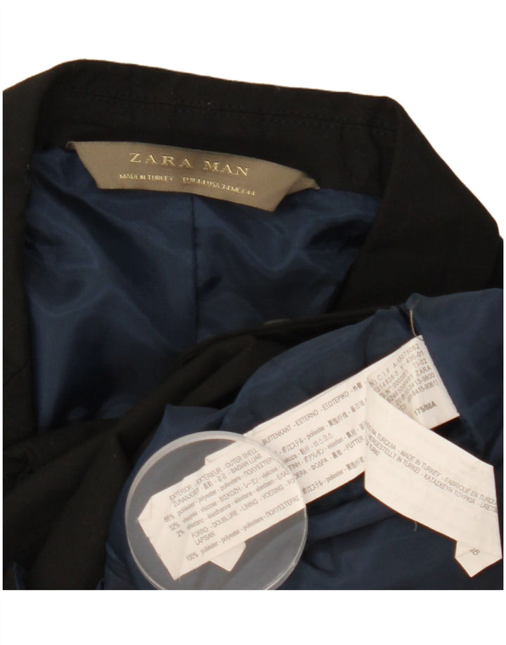 Zara Herren-Blazerjacke mit 2 Knöpfen, EU 44, XS, schwarzes Polyester