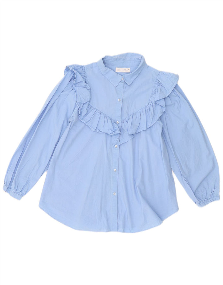 Zara Mädchen-Hemdbluse mit Rüschen vorne, 13–14 Jahre, Blau