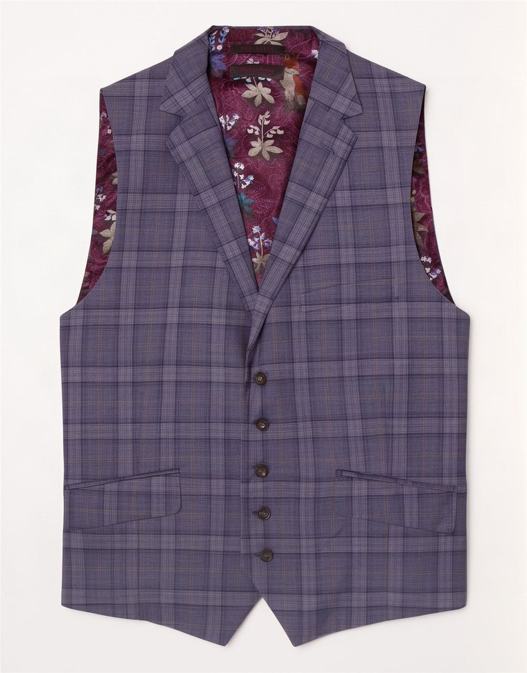 Ted Baker Herrenweste EU 44 XL blau karierte Wolle
