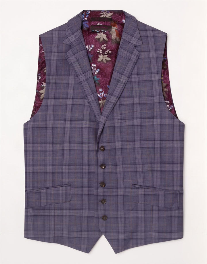 Ted Baker Herrenweste EU 44 XL blau karierte Wolle