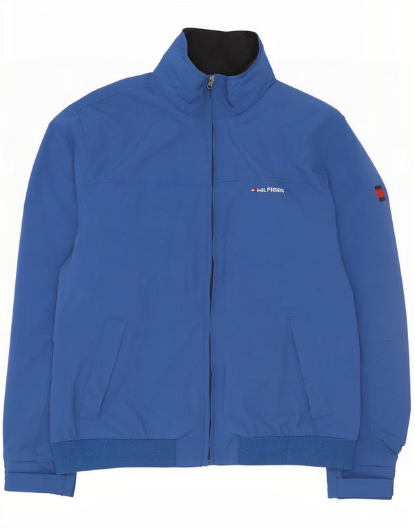 Tommy Hilfiger Herren-Regenjacke mit grafischer Kapuze, UK 42, XL, blaues Nylon