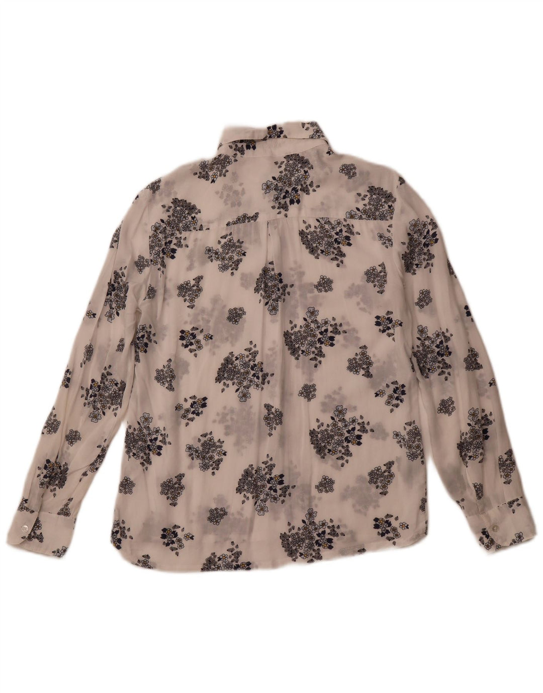 BENETTON Damen Durchsichtiges Hemd UK 6 XS Weiß Blumen Modal